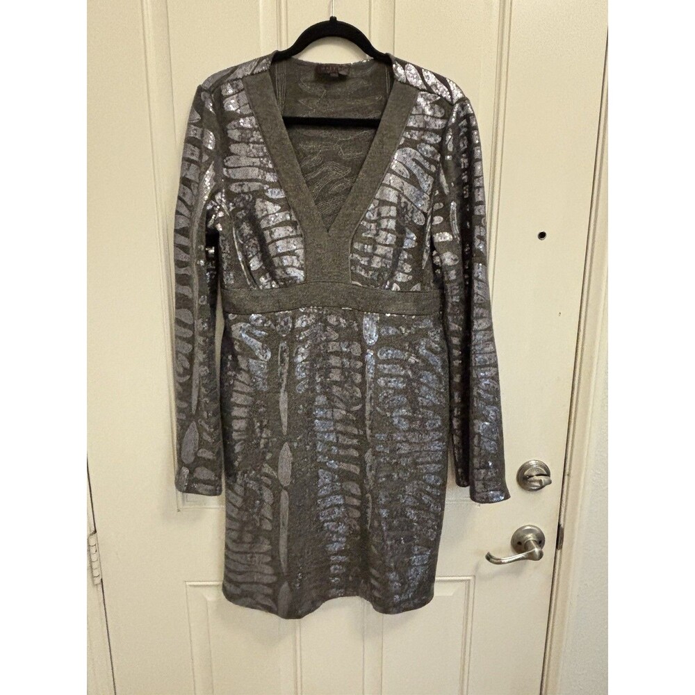 Hale Bob Women’s Embellished Gray Acrylic Dress Size L sequin slip large